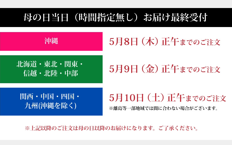 母の日当日（時間指定無し）お届け最終受付